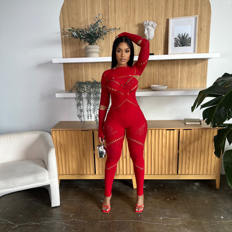 DISTRACTION JUMPSUIT-RED
